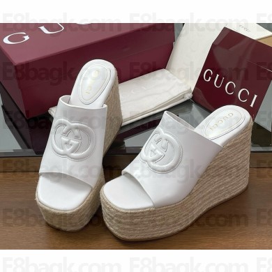 Gucci Women's Interlocking G sandal 817212 white leather heel 11cm platform 5cm 2025