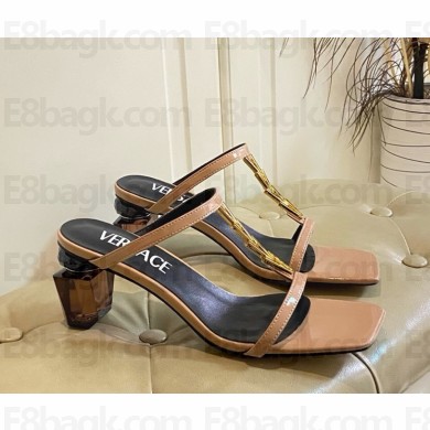 Versace patent calfskin sandals with Bottle Heel beige 2025