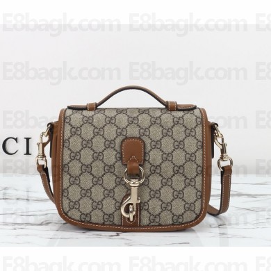 gucci GG Emblem mini shoulder bag 815211 Beige and dark brown new GG Monogram coated fabric 2024