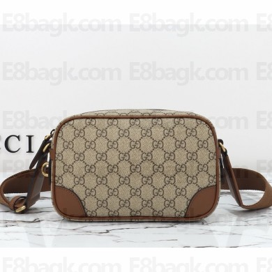 Gucci GG Emblem embossed super mini bag 821216 Beige and dark brown new GG Monogram coated fabric 2024