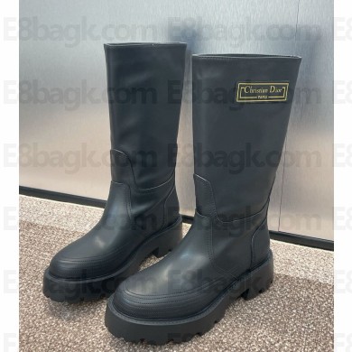 Dior D-Scots middle Boot Black Rubber-Effect Calfskin 2024