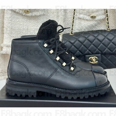 Chanel Lambskin Lace-Up ankle Boots black 1209-2024