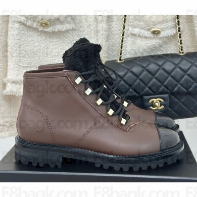 Chanel Lambskin Lace-Up ankle Boots dark brown 1209-2024