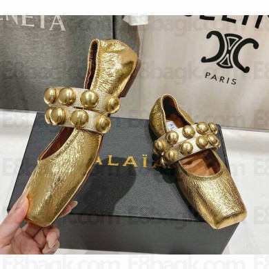Alaïa calfskin Sphere-Detail Ballet Flats gold 2025