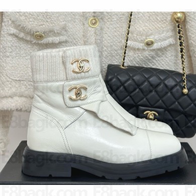 Chanel knit calfskin ankle Boots in white 1209-2024