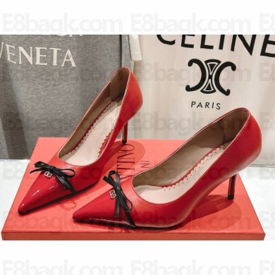 Valentino Garavani  Calfskin and Patent leather pumps with bow red heel 8cm 2025
