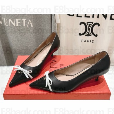 Valentino Garavani  Calfskin and Patent leather pumps with bow black heel 4cm 2025