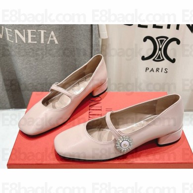 Valentino MARY-JANE PRESHOES BALLERINA IN KIDSKIN WITH JEWEL BUTTON 20MM pink 2025