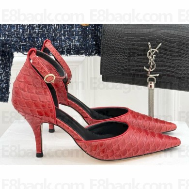 THE ROW Liisa D'Orsay Patent Python Leather Pumps Red 2025
