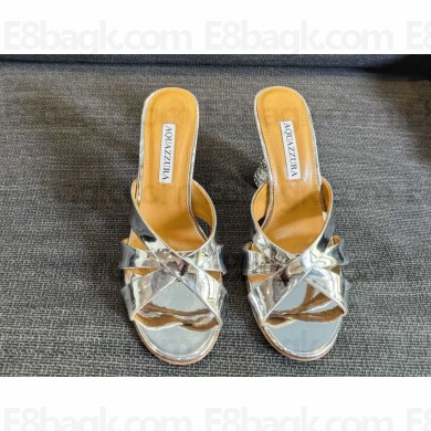 Aquazzura 100mm Yes Baby Mule sandals patent lambskin silver  2025