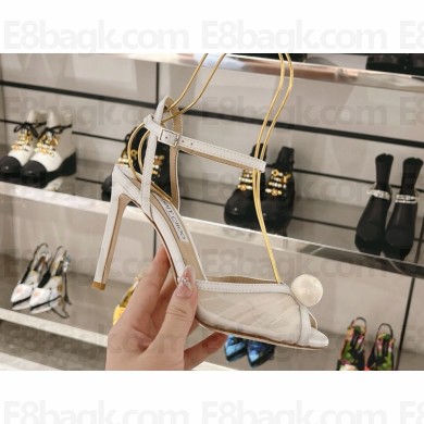 Jimmy Choo Sacora 100 Sandals Tulle Leather and Pearl  white 1231-2024