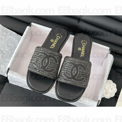 Chanel Slippers Lambskin with CC logo black 2025