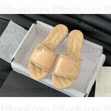 Chanel calfskin with chain slippers beige 2025