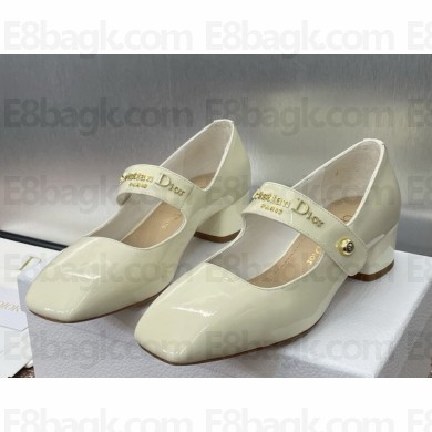 Dior D-lane patent calfskin Mary Janes white heel 3.5cm 2025