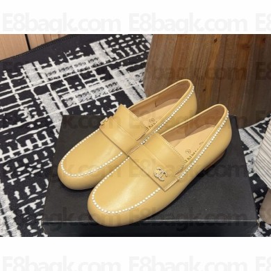 Chanel lambskin loafers with pearl decoration in beige 2025