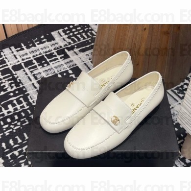 Chanel lambskin loafers with pearl decoration in white 2025