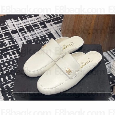 Chanel lambskin mule with pearl decoration in white 2025