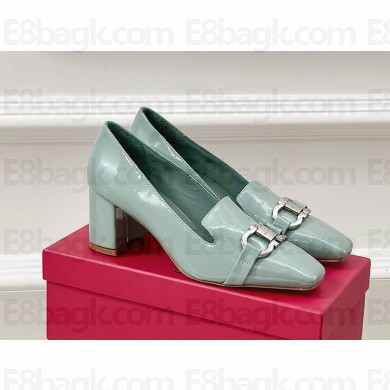 Ferragamo Gancini  Buckle Ballet Flats in patent leather in green heel 5.5cm  2024