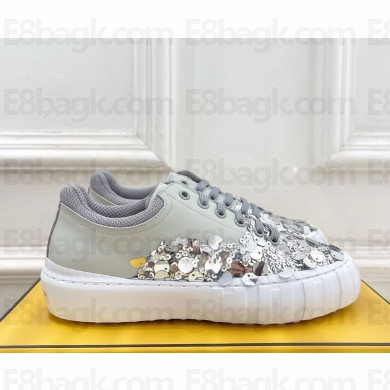 Fendi  leather low-tops Sneakers with Sequins Top Quality grey 1116-2024