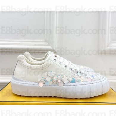 Fendi  leather low-tops Sneakers with Sequins Top Quality white 1116-2024