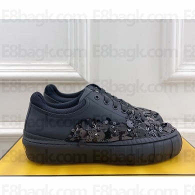 Fendi  leather low-tops Sneakers with Sequins Top Quality black 1116-2024