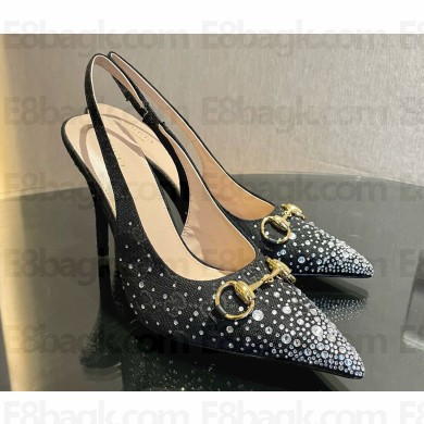 Gucci Women's GG canvas slingback pump with crystal black heel 10.5cm 1118-2024