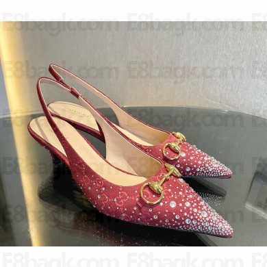 Gucci Women's GG canvas slingback pump with crystal red heel 4.5cm 1118-2024