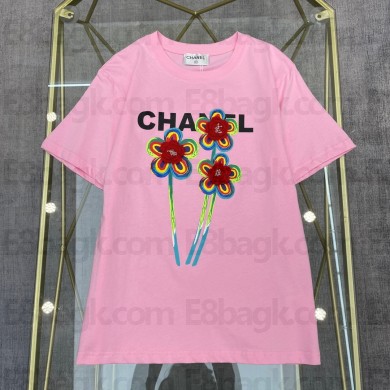 chanel flowers Embroidered T-SHIRT PINK 2023