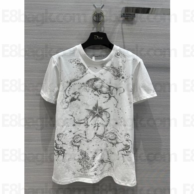 dior White Cotton Jersey with Melothesia Motif T-SHIRT 2023