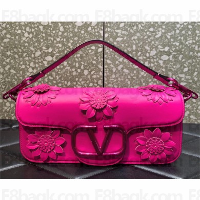 Valentino Locò VLogo Signature Shoulder Bag with Applique Flowers Pink 2022 6033