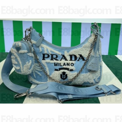Prada Re-Edition 2005 Embroidered Drill shoulder bag 1BH204 Sky Blue 2023
