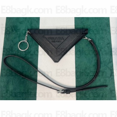 Prada Saffiano Leather Triangle keychain trick 1TL445 Black 2023