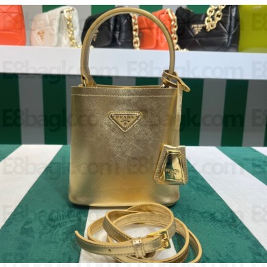 Prada Small Saffiano Leather Panier Bag 1BA217 Gold 2023