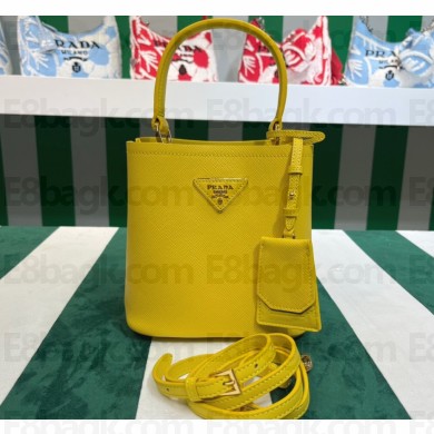 Prada Small Saffiano Leather Panier Bag 1BA217 Yellow 2023