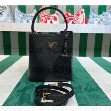 Prada Small Saffiano Leather Panier Bag 1BA217 Black 2023