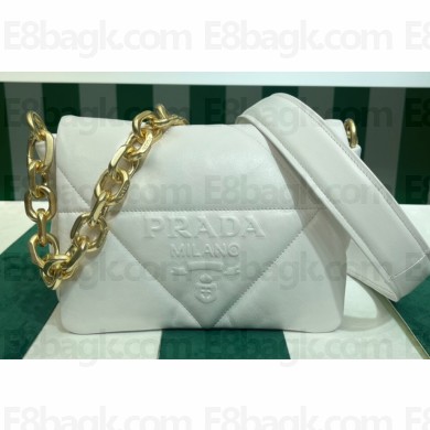Prada Quilted nappa leather shoulder bag 1BD315 White 2023