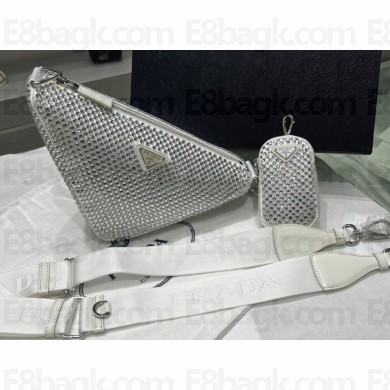 Prada Triangle Satin bag with crystals 1NE190 White 2023