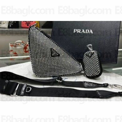 Prada Triangle Satin bag with crystals 1NE190 Black 2023