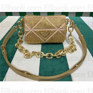 Prada Satin mini bag with crystals 1BD329 Gold 2023