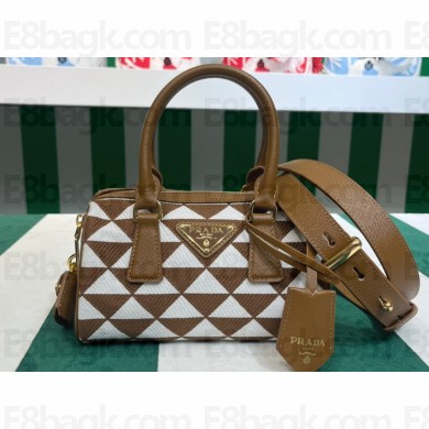Prada Symbole embroidered fabric top-handle 1BB846 Brown 2023
