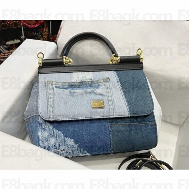 Dolce & Gabbana Large Sicily bag in calfskin and patchwork denim 2023
