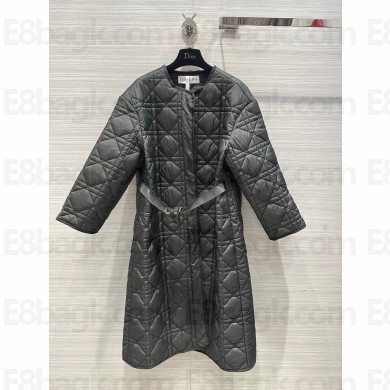 dior Black Quilted Technical Taffeta Macrocannage Coat 2023