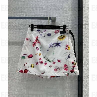 dior White Technical Fabric with Red Multicolor Florilegio Motif shorts 2023