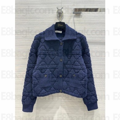 dior navy Technical Wool and Cashmere Knit Cannage Jacket 2023