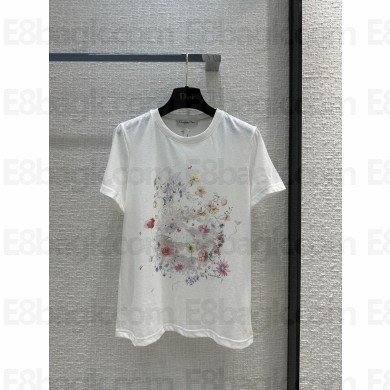 dior White Cotton and Linen Jersey with Red Multicolor Florilegio Motif T-Shirt 2023