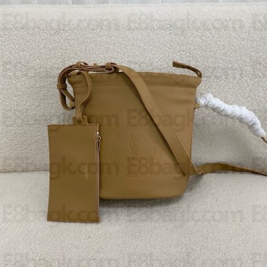 saint laurent rive gauche laced bucket bag in smooth leather brown 2024(original quality)