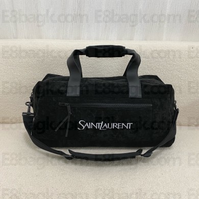 saint laurent jacquard duffle bag in canvas/calfskin black 2024(original quality)