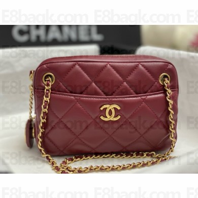 Chanel Shiny Lambskin & Gold-Tone Metal Burgundy Mini Camera Case AS5190 2024