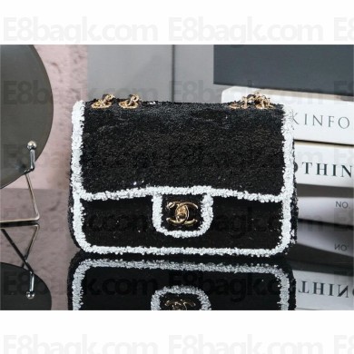 Chanel mini flap bag with sequins BLACK 2025/2026 FW