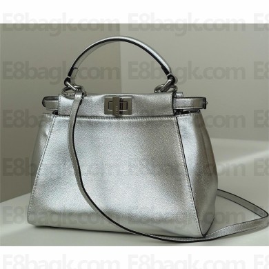 Fendi Peekaboo Iconic Mini Bag in Nappa Leather silver 2025